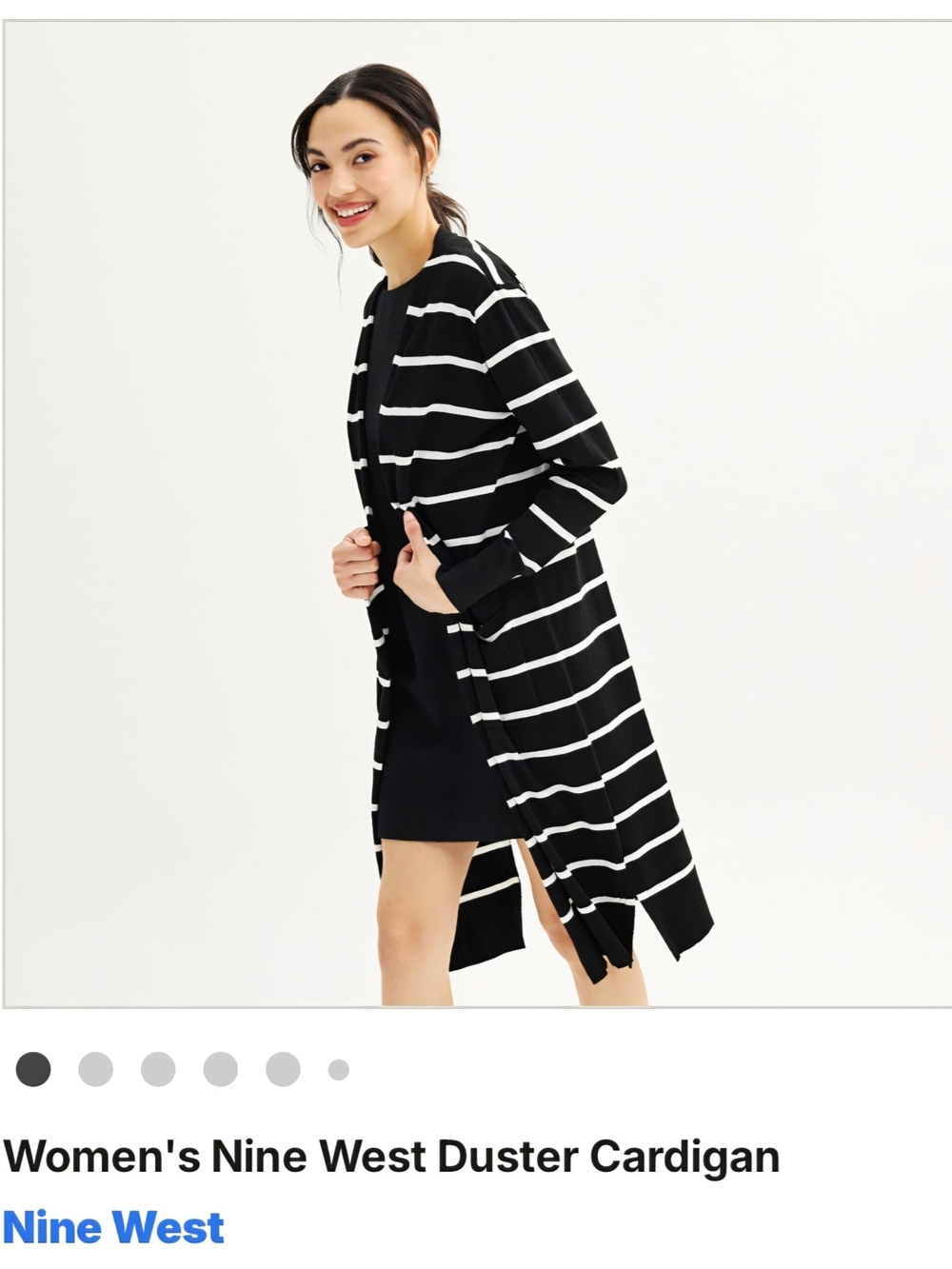 Nine West Black and White Striped Midi Cardigan